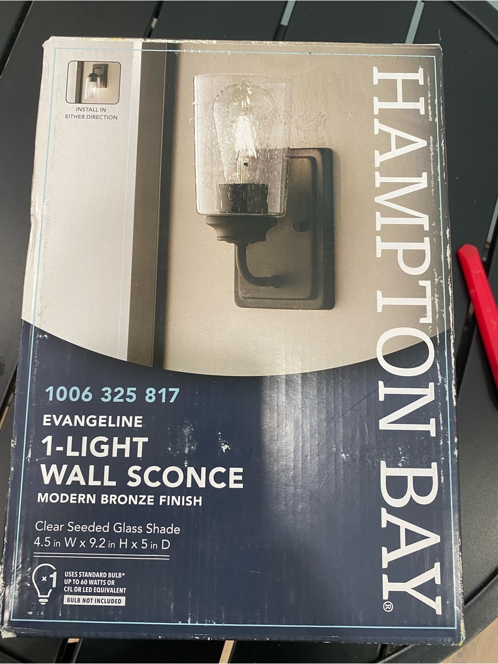 New Hampton Bay evangeline Modern Bronze 1-Light Wall Sconce with Seeded Glass